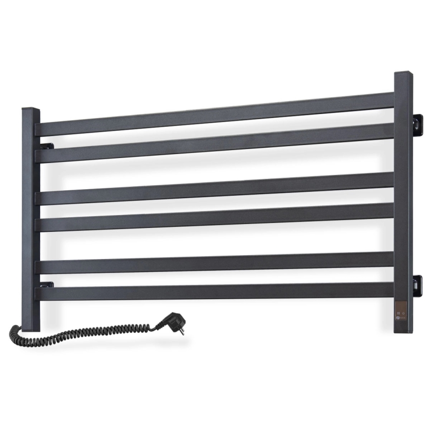 Łazienkowy grzejnik drabinkowy AVANGARD z termostatem 316W/230V 50,6 cm IP44 czarny lewy kwadratowy