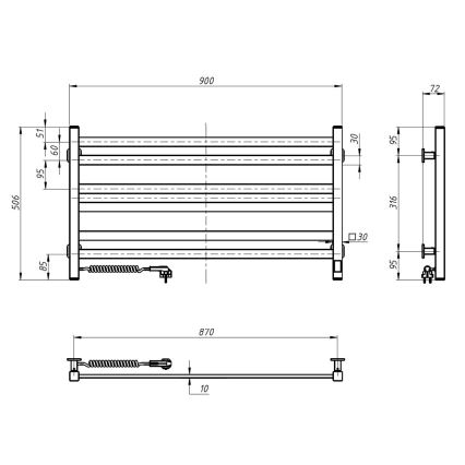 Łazienkowy grzejnik drabinkowy AVANGARD z termostatem 316W/230V 50,6 cm IP44 czarny lewy kwadratowy
