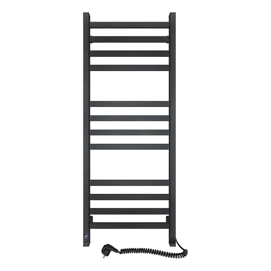 Łazienkowy grzejnik drabinkowy z termostatem AVANGARD 459 W/230 V 120,6 cm IP44 czarny prawy kwadratowy
