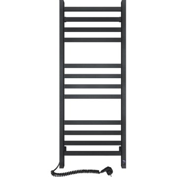 Łazienkowy grzejnik drabinkowy z termostatem AVANGARD 459W/230V 120,6 cm IP44 czarny lewy kwadratowy