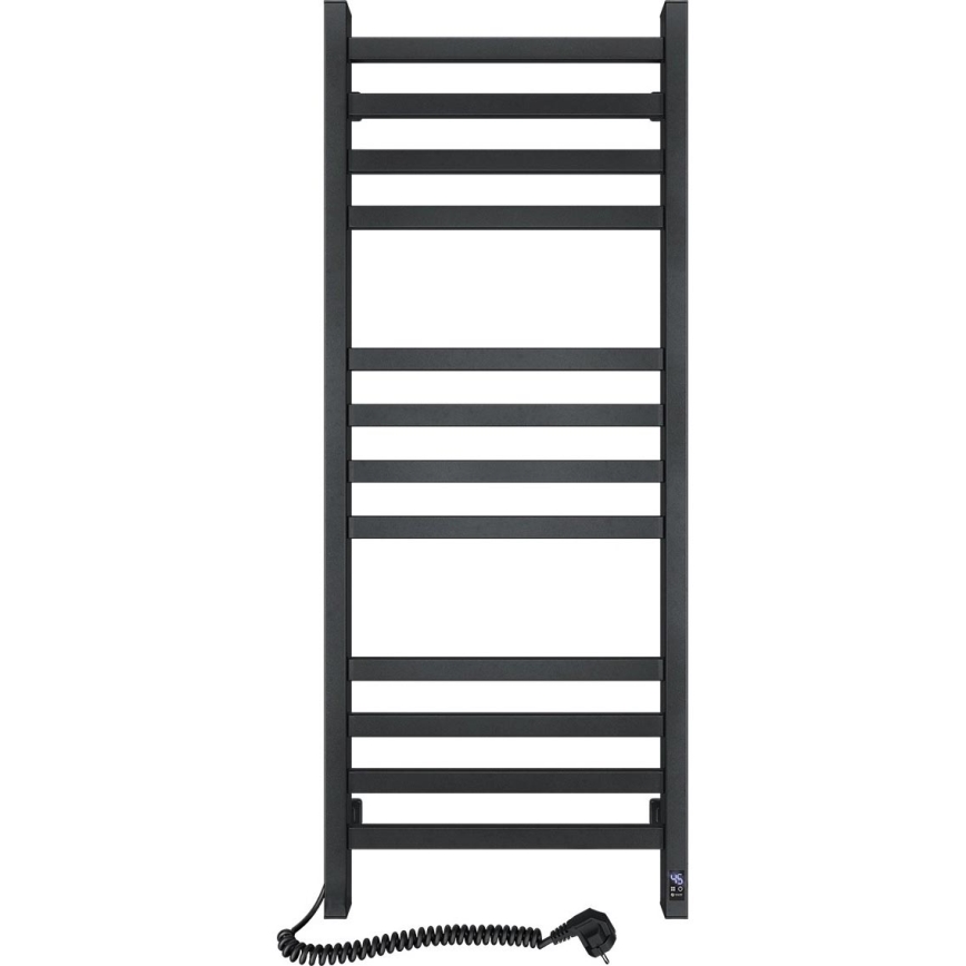 Łazienkowy grzejnik drabinkowy z termostatem AVANGARD 459W/230V 120,6 cm IP44 czarny lewy kwadratowy