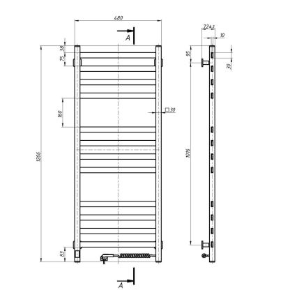 Grzejnik łazienkowy drabinkowy z termostatem AVANGARD 459W/230V 120,6cm IP44 biały prawy kwadratowy
