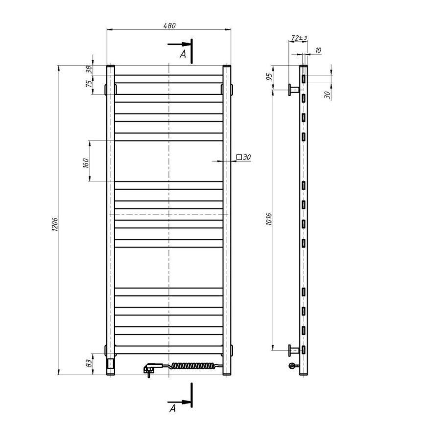 Grzejnik łazienkowy drabinkowy z termostatem AVANGARD 459W/230V 120,6cm IP44 biały prawy kwadratowy