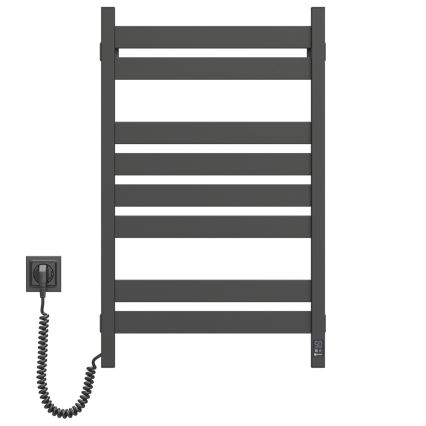 Łazienkowy grzejnik drabinkowy LARGO z termostatem 432W/230V 80,6 cm IP44 czarny lewy o kanciastym kształcie