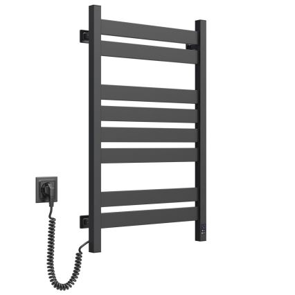 Łazienkowy grzejnik drabinkowy LARGO z termostatem 432W/230V 80,6 cm IP44 czarny lewy o kanciastym kształcie
