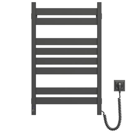 Łazienkowy grzejnik drabinkowy z termostatem LARGO 432W/230V 80,6 cm IP44 czarny prawy kwadratowy