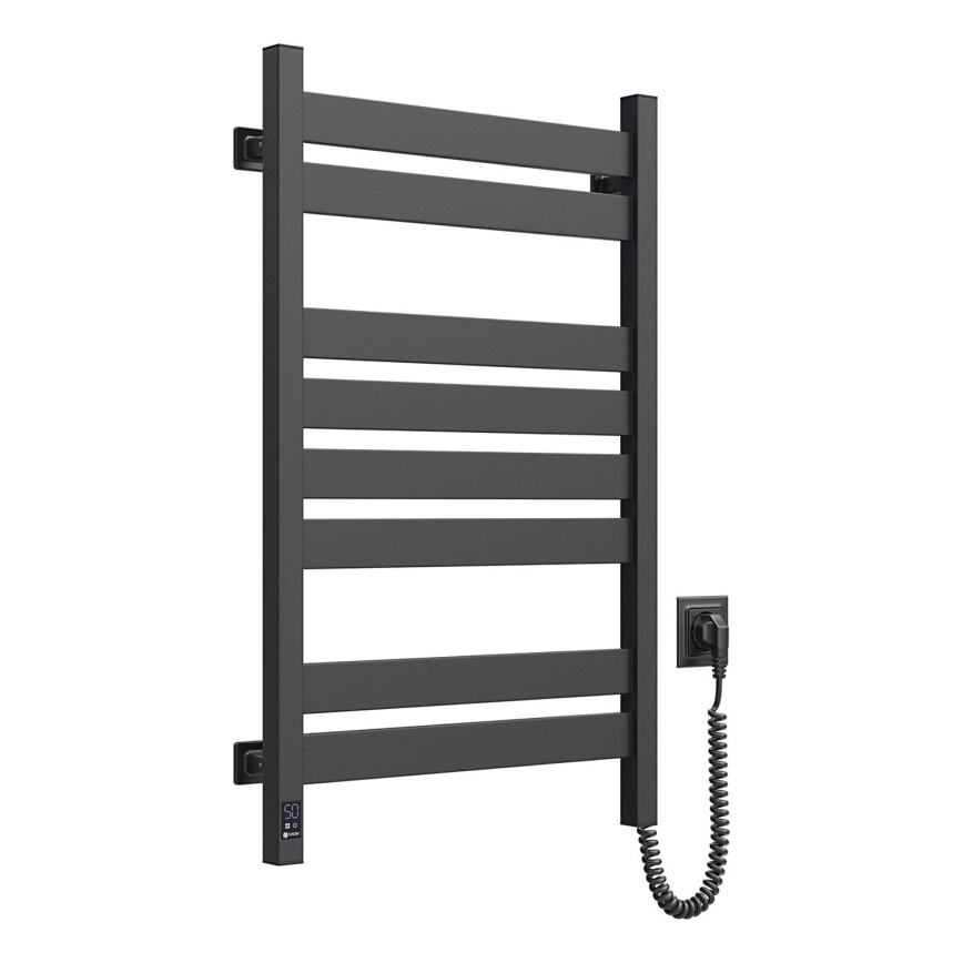Łazienkowy grzejnik drabinkowy z termostatem LARGO 432W/230V 80,6 cm IP44 czarny prawy kwadratowy