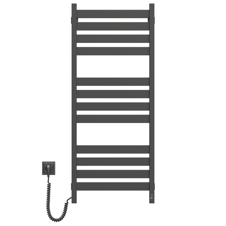 Łazienkowy grzejnik drabinkowy z termostatem LARGO 541W/230V 120,6 cm IP44 czarny lewy kwadratowy