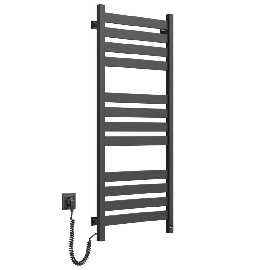 Łazienkowy grzejnik drabinkowy z termostatem LARGO 541W/230V 120,6 cm IP44 czarny lewy kwadratowy