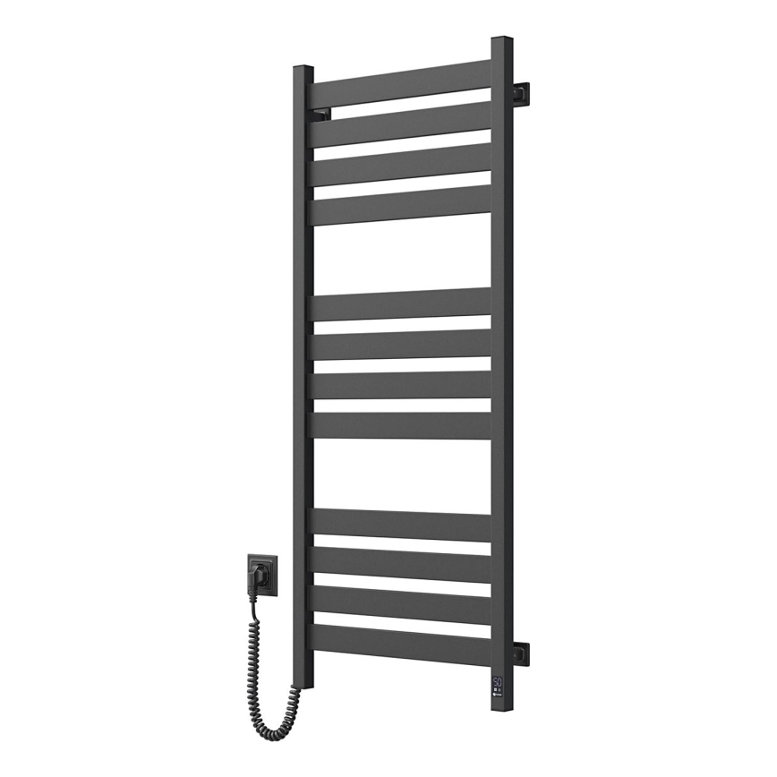 Łazienkowy grzejnik drabinkowy z termostatem LARGO 541W/230V 120,6 cm IP44 czarny lewy kwadratowy