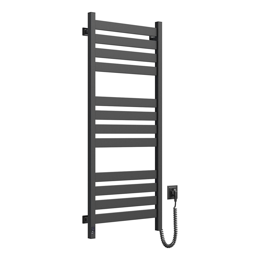 Łazienkowy grzejnik drabinkowy z termostatem LARGO 541W/230V 120,6 cm IP44 czarny prawostronny kwadratowy
