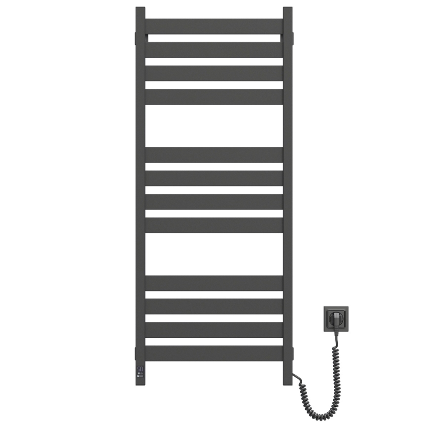 Łazienkowy grzejnik drabinkowy z termostatem LARGO 541W/230V 120,6 cm IP44 czarny prawostronny kwadratowy