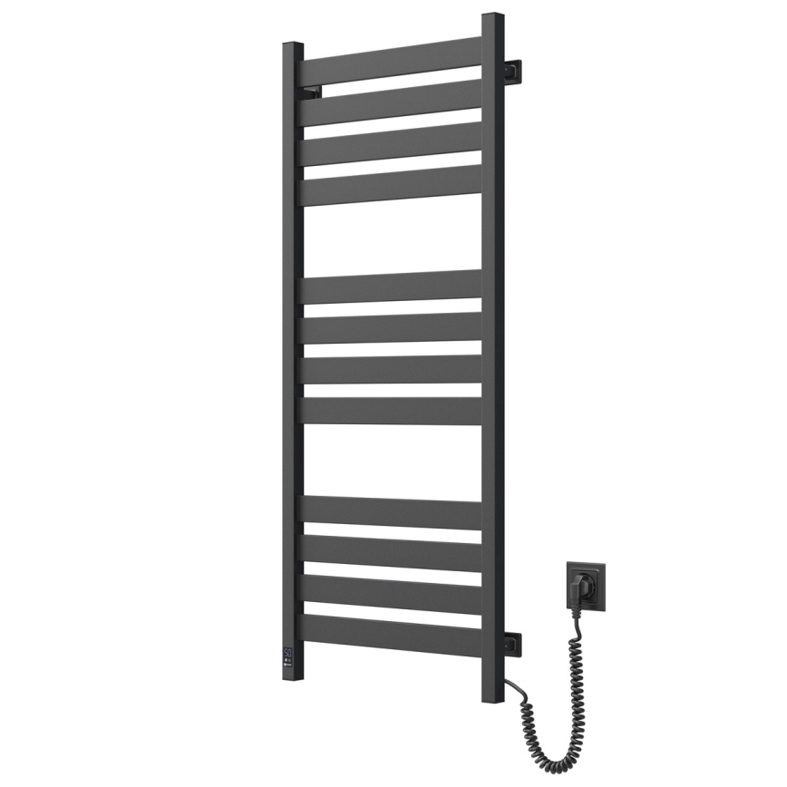 Łazienkowy grzejnik drabinkowy z termostatem LARGO 541W/230V 120,6 cm IP44 czarny prawostronny kwadratowy