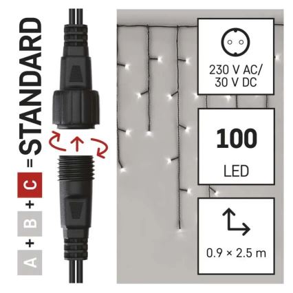 LED Zewnętrzny łańcuch świąteczny 100xLED/2,5x0,9m IP44 zimna biel