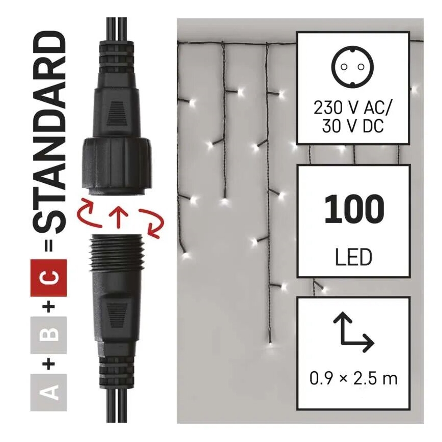 LED Zewnętrzny łańcuch świąteczny 100xLED/2,5x0,9m IP44 zimna biel