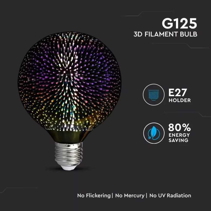 LED 3D Dekoracyjna żarówka FILAMENT G125 E27/3W/230V 3000K