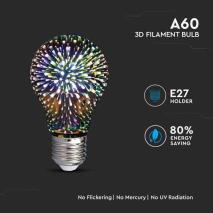 LED 3D Żarówka dekoracyjna FILAMENT A60 E27/3W/230V 3000K