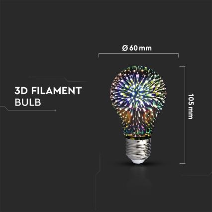 LED 3D Żarówka dekoracyjna FILAMENT A60 E27/3W/230V 3000K