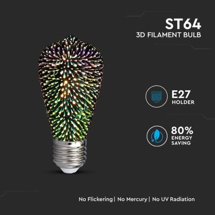 LED 3D Żarówka dekoracyjna FILAMENT ST64 E27/3W/230V 3000K