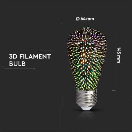 LED 3D Żarówka dekoracyjna FILAMENT ST64 E27/3W/230V 3000K