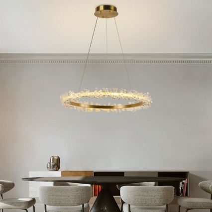 Regulowany LED kryształowy żyrandol na linkę LED/40W/230V 3000-6500K złoty + pilot do sterowania