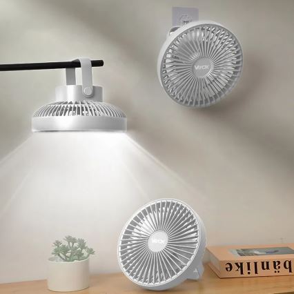 LED akumulatorowy stołowy wentylator z oświetleniem LED LED/2W/5V USB 2400 mAh biały