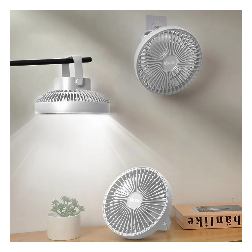 LED akumulatorowy stołowy wentylator z oświetleniem LED LED/2W/5V USB 2400 mAh biały