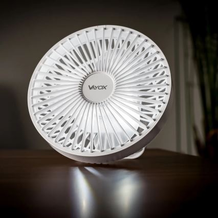 LED akumulatorowy stołowy wentylator z oświetleniem LED LED/2W/5V USB 2400 mAh biały