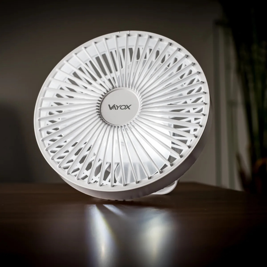 LED akumulatorowy stołowy wentylator z oświetleniem LED LED/2W/5V USB 2400 mAh biały