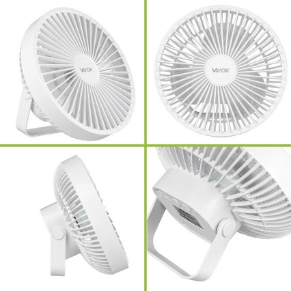 LED akumulatorowy stołowy wentylator z oświetleniem LED LED/2W/5V USB 2400 mAh biały