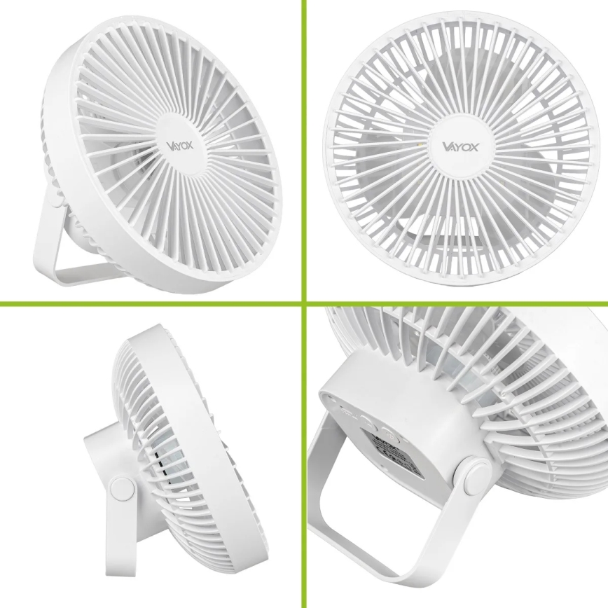 LED akumulatorowy stołowy wentylator z oświetleniem LED LED/2W/5V USB 2400 mAh biały