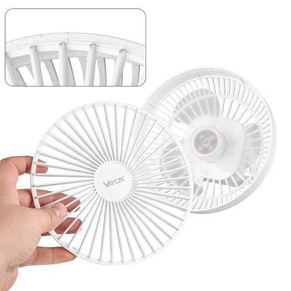 LED akumulatorowy stołowy wentylator z oświetleniem LED LED/2W/5V USB 2400 mAh biały