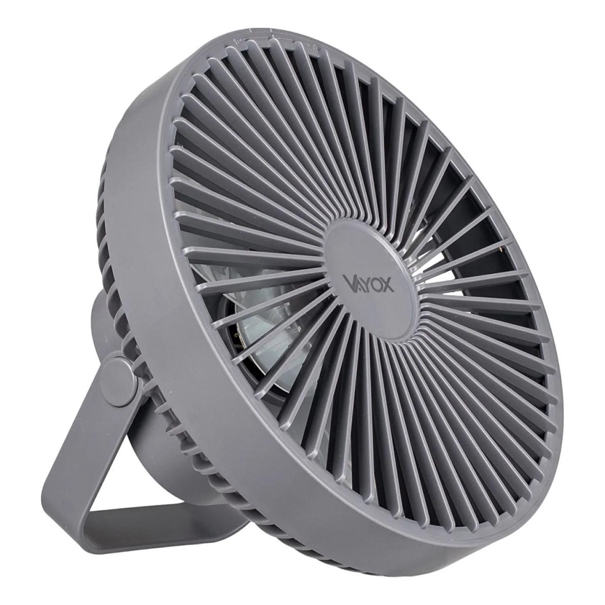 LED akumulatorowy stołowy wentylator z oświetleniem LED LED/2W/5V USB 2400 mAh szary