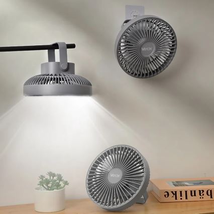 LED akumulatorowy stołowy wentylator z oświetleniem LED LED/2W/5V USB 2400 mAh szary