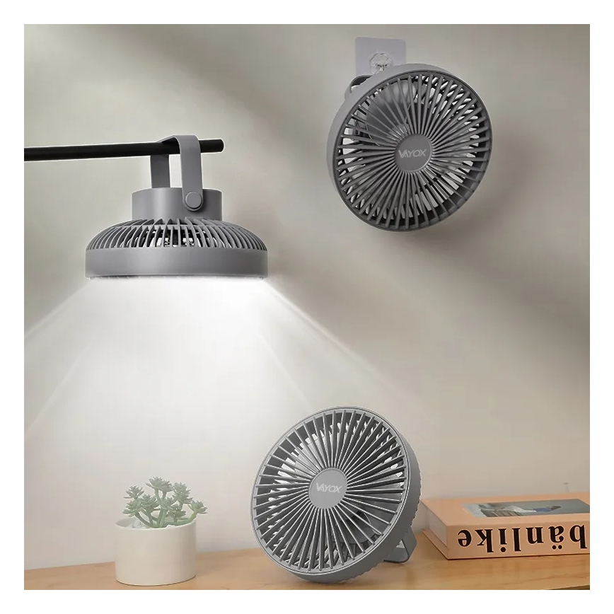 LED akumulatorowy stołowy wentylator z oświetleniem LED LED/2W/5V USB 2400 mAh szary