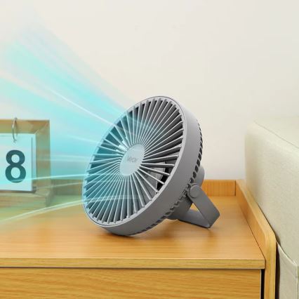 LED akumulatorowy stołowy wentylator z oświetleniem LED LED/2W/5V USB 2400 mAh szary