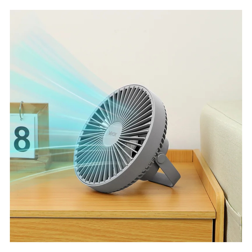 LED akumulatorowy stołowy wentylator z oświetleniem LED LED/2W/5V USB 2400 mAh szary