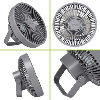 LED akumulatorowy stołowy wentylator z oświetleniem LED LED/2W/5V USB 2400 mAh szary