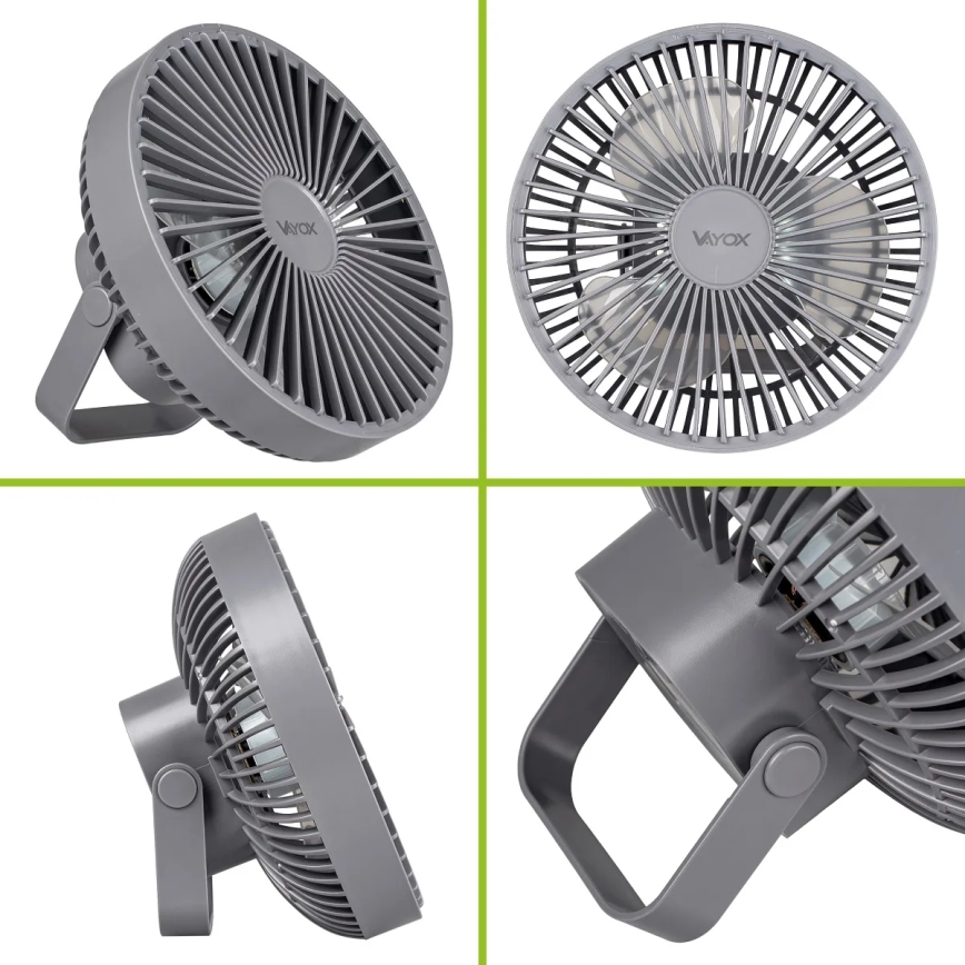 LED akumulatorowy stołowy wentylator z oświetleniem LED LED/2W/5V USB 2400 mAh szary