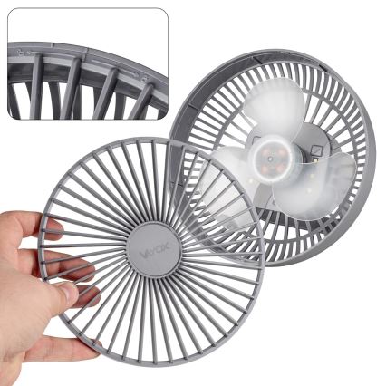 LED akumulatorowy stołowy wentylator z oświetleniem LED LED/2W/5V USB 2400 mAh szary