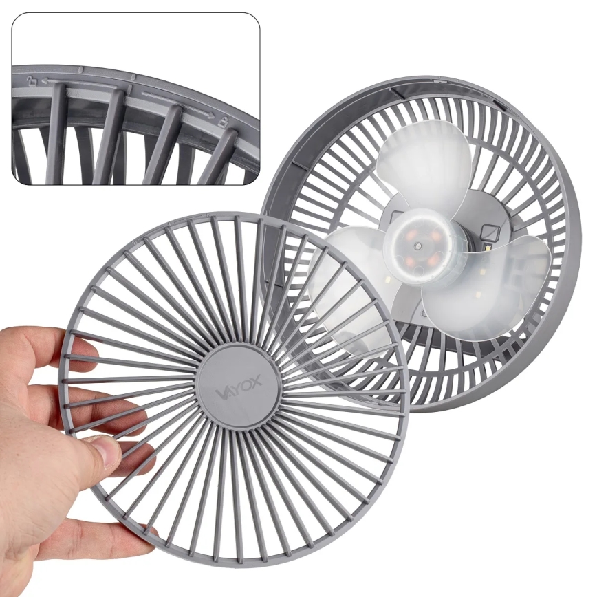 LED akumulatorowy stołowy wentylator z oświetleniem LED LED/2W/5V USB 2400 mAh szary
