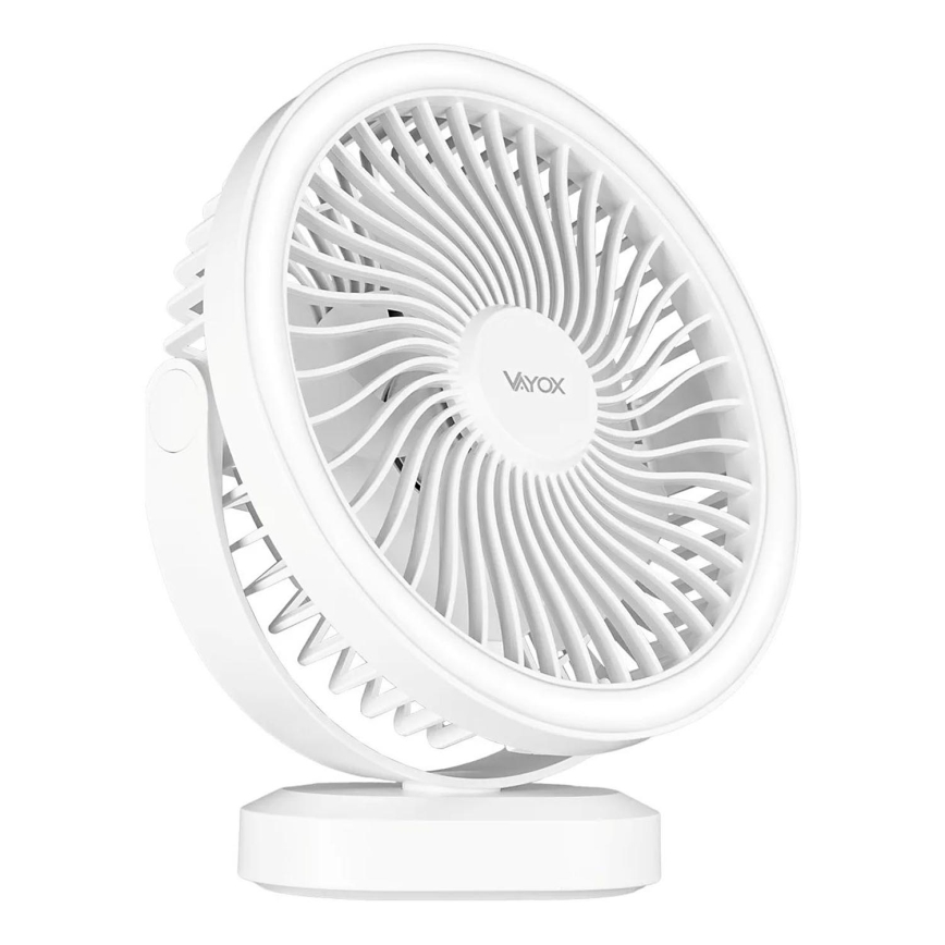 LED akumulatorowy stołowy wentylator z oświetleniem LED LED/3W/5V USB 2400 mAh biały