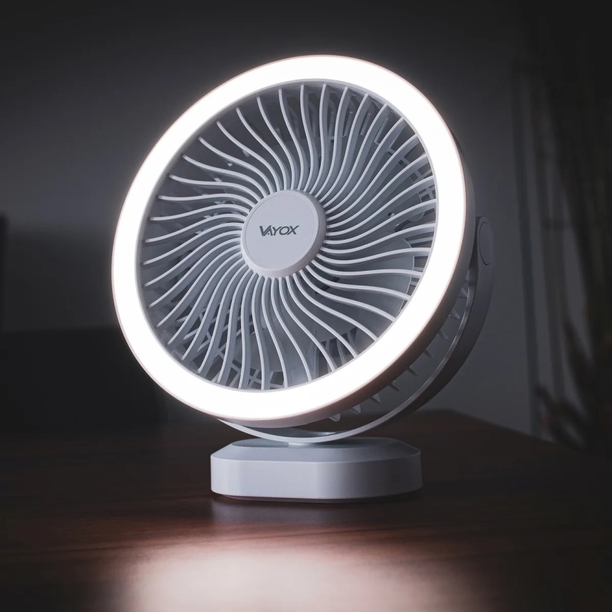 LED akumulatorowy stołowy wentylator z oświetleniem LED LED/3W/5V USB 2400 mAh biały