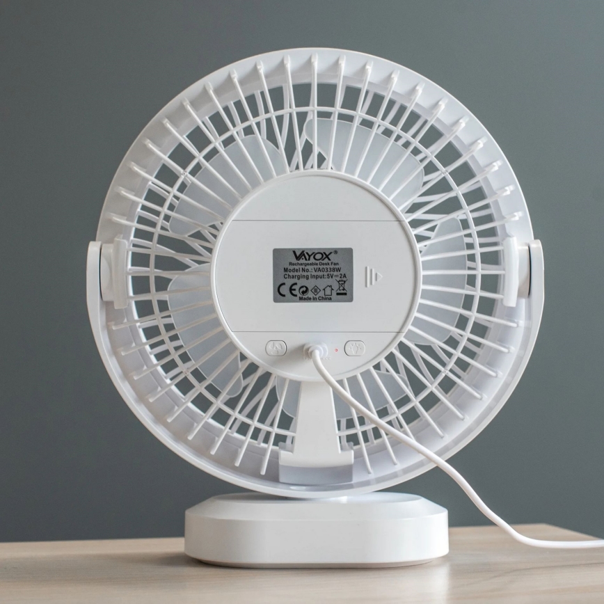 LED akumulatorowy stołowy wentylator z oświetleniem LED LED/3W/5V USB 2400 mAh biały