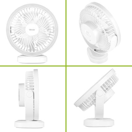 LED akumulatorowy stołowy wentylator z oświetleniem LED LED/3W/5V USB 2400 mAh biały