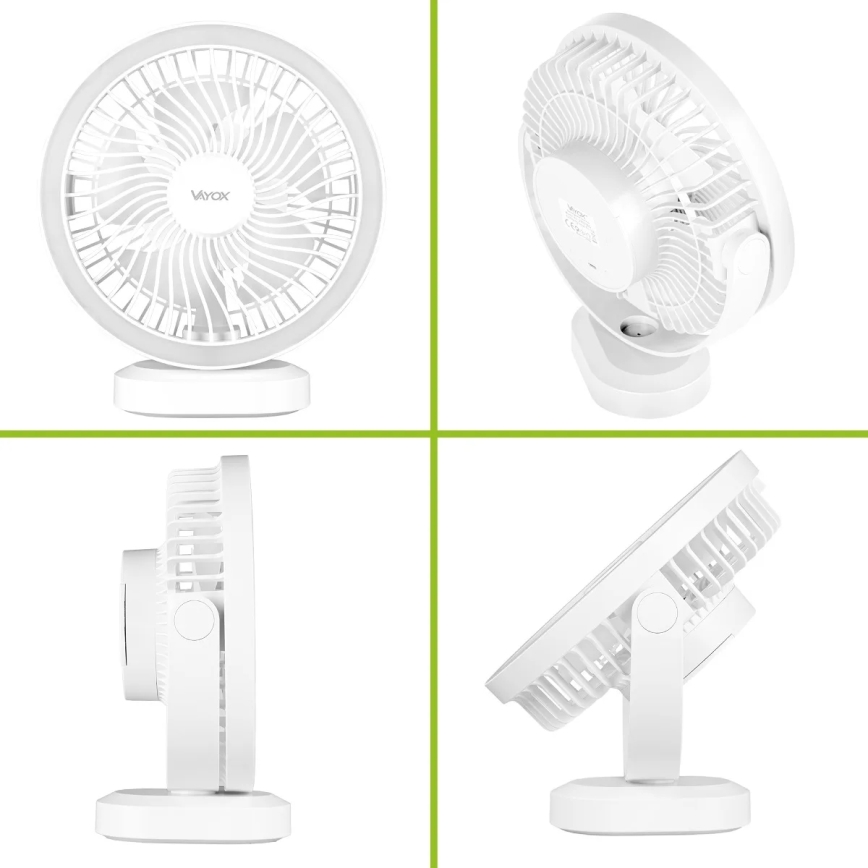 LED akumulatorowy stołowy wentylator z oświetleniem LED LED/3W/5V USB 2400 mAh biały