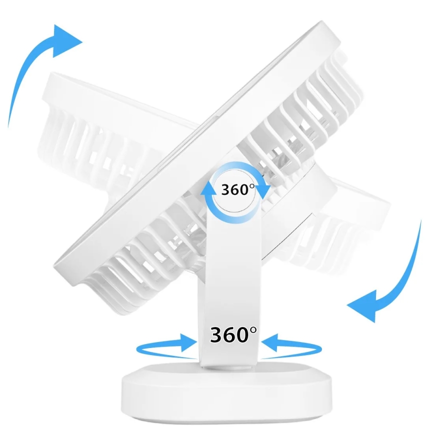 LED akumulatorowy stołowy wentylator z oświetleniem LED LED/3W/5V USB 2400 mAh biały