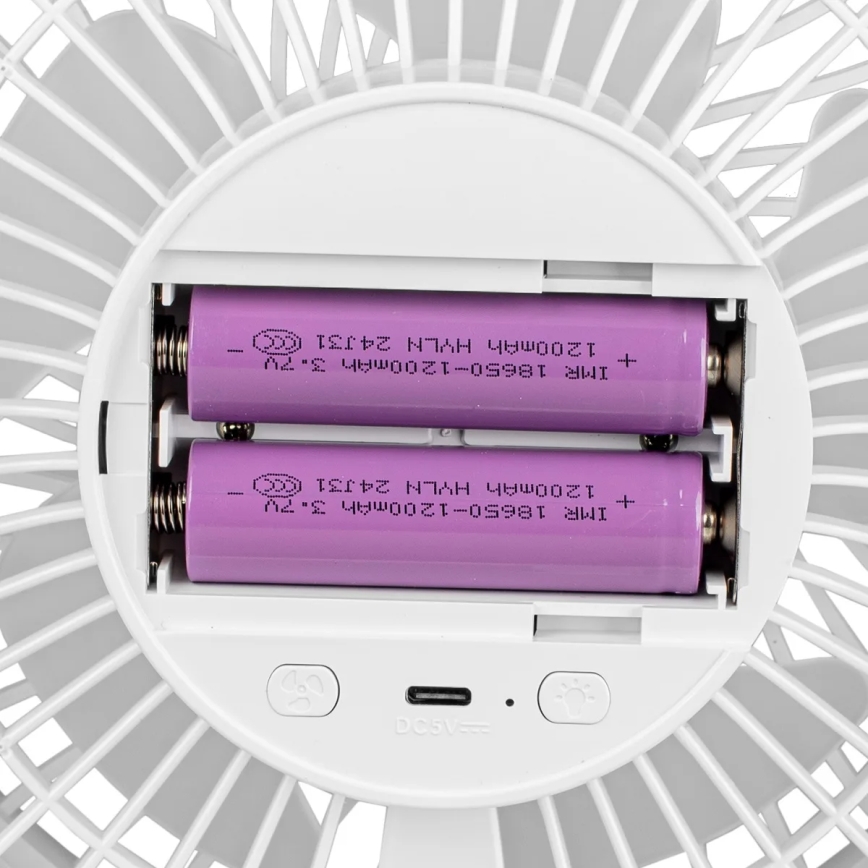 LED akumulatorowy stołowy wentylator z oświetleniem LED LED/3W/5V USB 2400 mAh biały