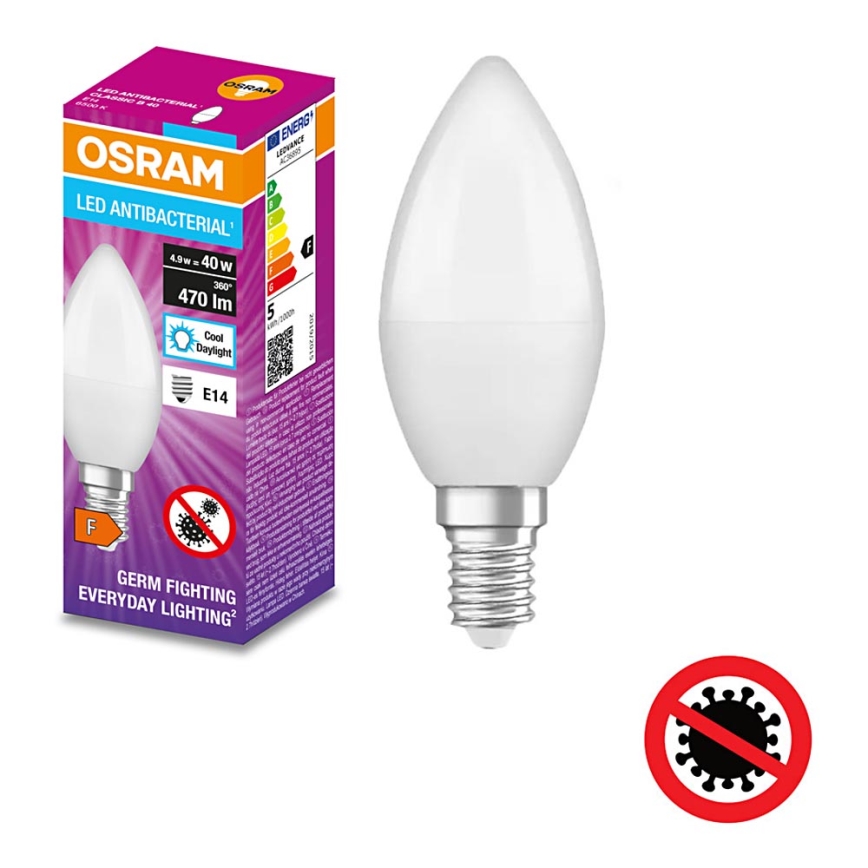 LED Antybakteryjna żarówka B40 E14/4,9W/230V 6500K - Osram