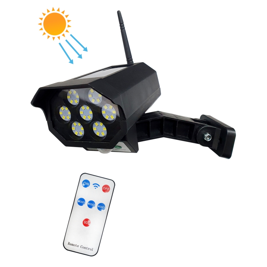 LED Atrapa kamery solarnej z czujnikiem LED/3,7V 1200 mAh IP44 czarny + zdalne sterowanie